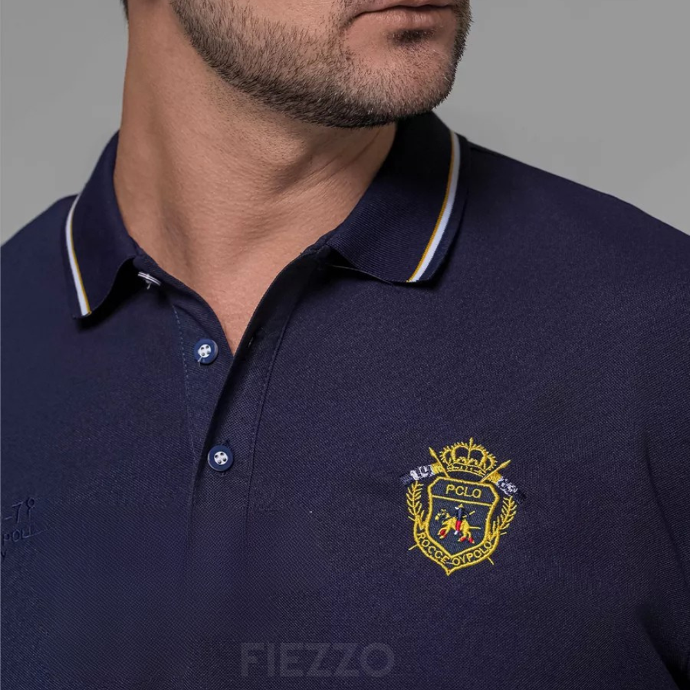 Camisa Masculina Polo Azul Marinho Detalhes