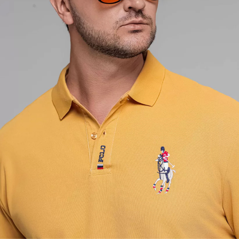 Camisa Polo Masculina Portuga Amarela Detalhes