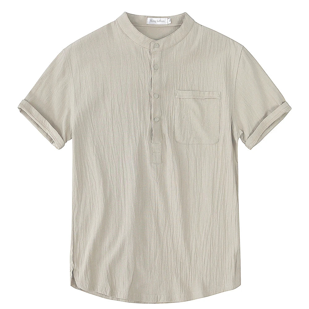 Camisa de Linho Masculina Manga Curta Caqui