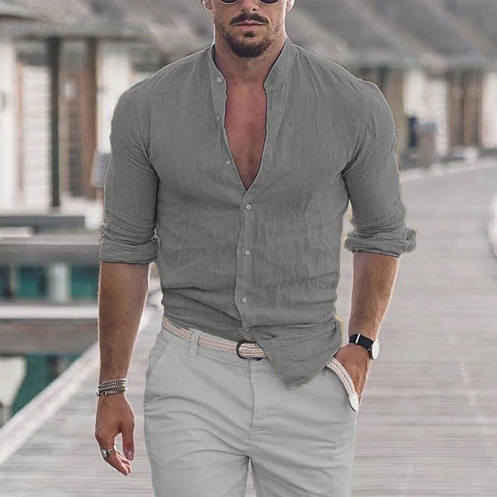 Camisa de Linho Masculina Orlandi Cinza