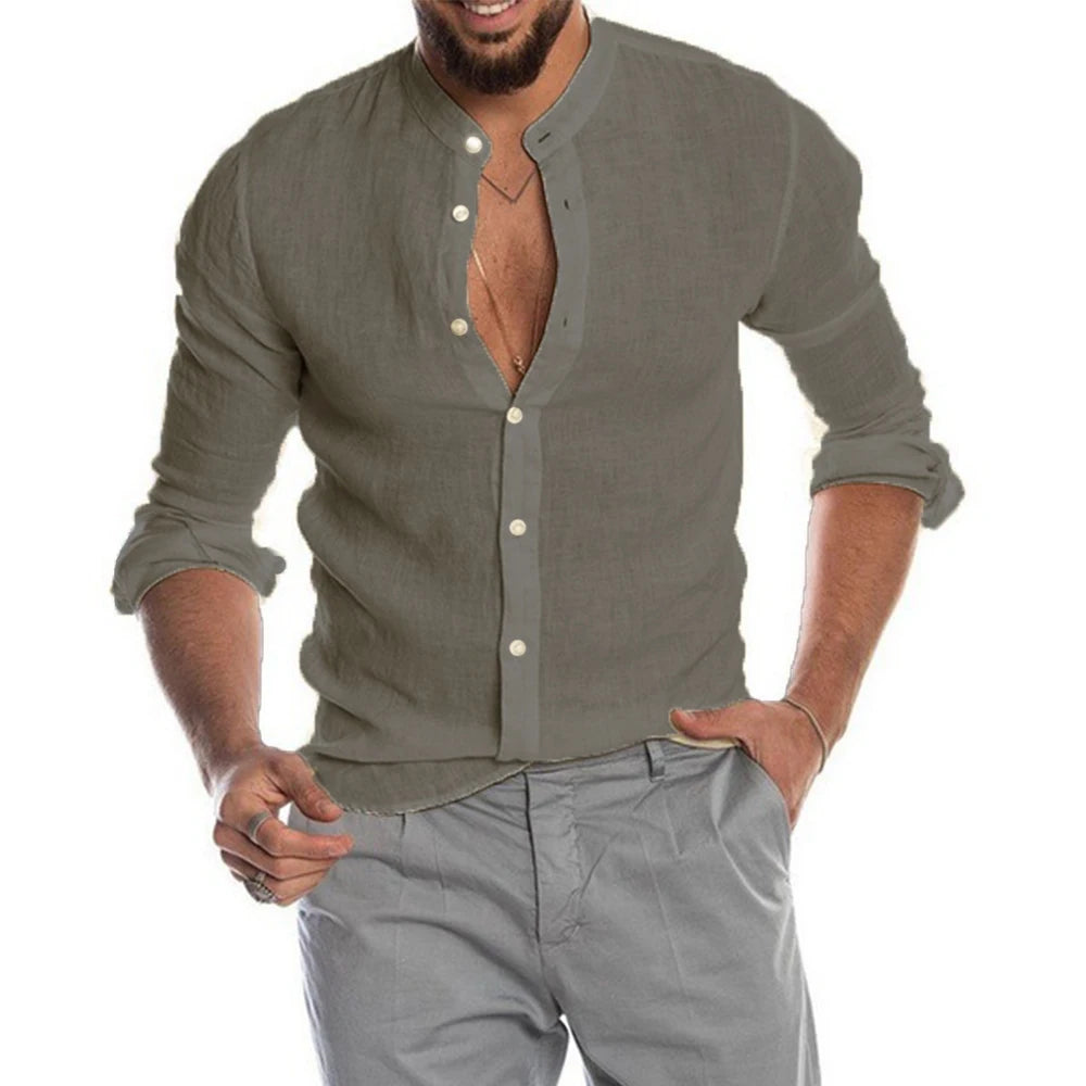 Camisa de Linho Masculina Sandeski Cinza