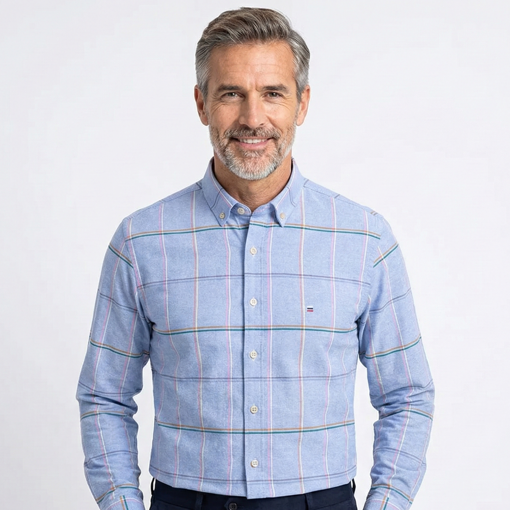 Camisa Masculina Xadrez Azul Manga Longa