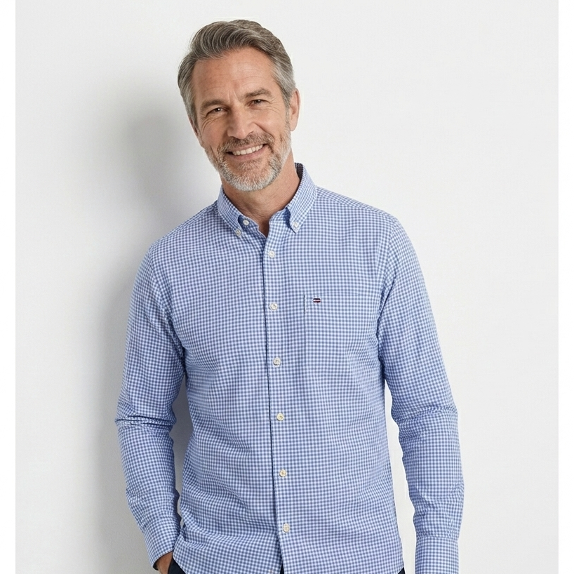 Camisa Masculina Mini Xadrez Manga Longa