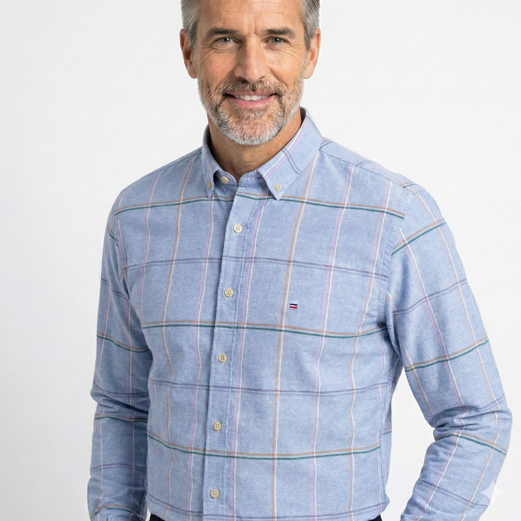 Camisa Masculina Xadrez Azul Manga Longa