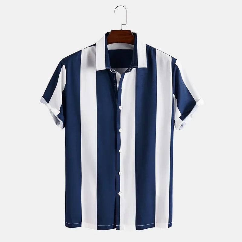 Camisa Casual Masculina Listrada Azul Frente