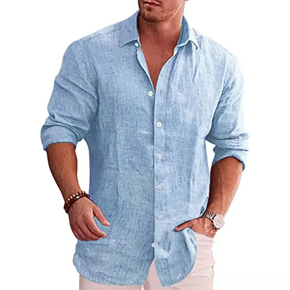 Camisa de Linho Masculina Porto Azul céu