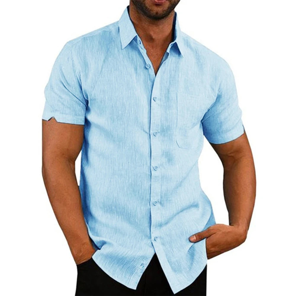 Camisa de Linho Masculina Genebra Azul