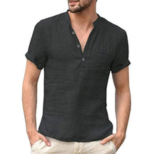 Camisa de Linho Masculina Manga Curta Preta