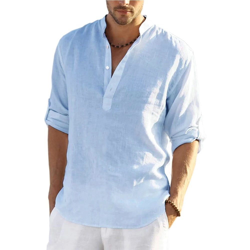 Camisa de Linho Masculina Pipa Azul Claro