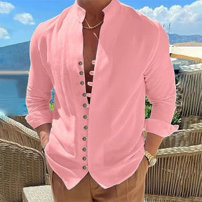 Camisa de Linho Masculina Platoni Rosa