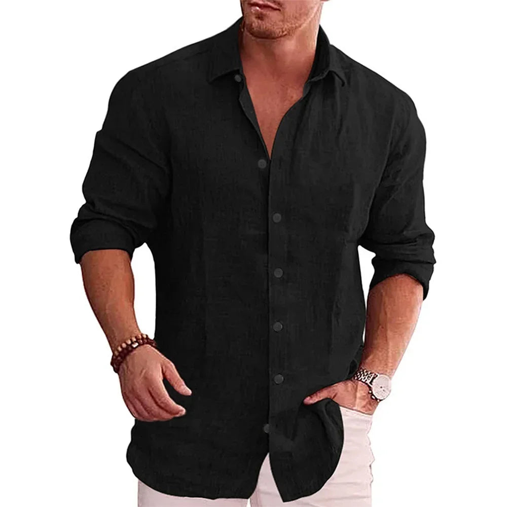 Camisa de Linho Masculina Porto Preta