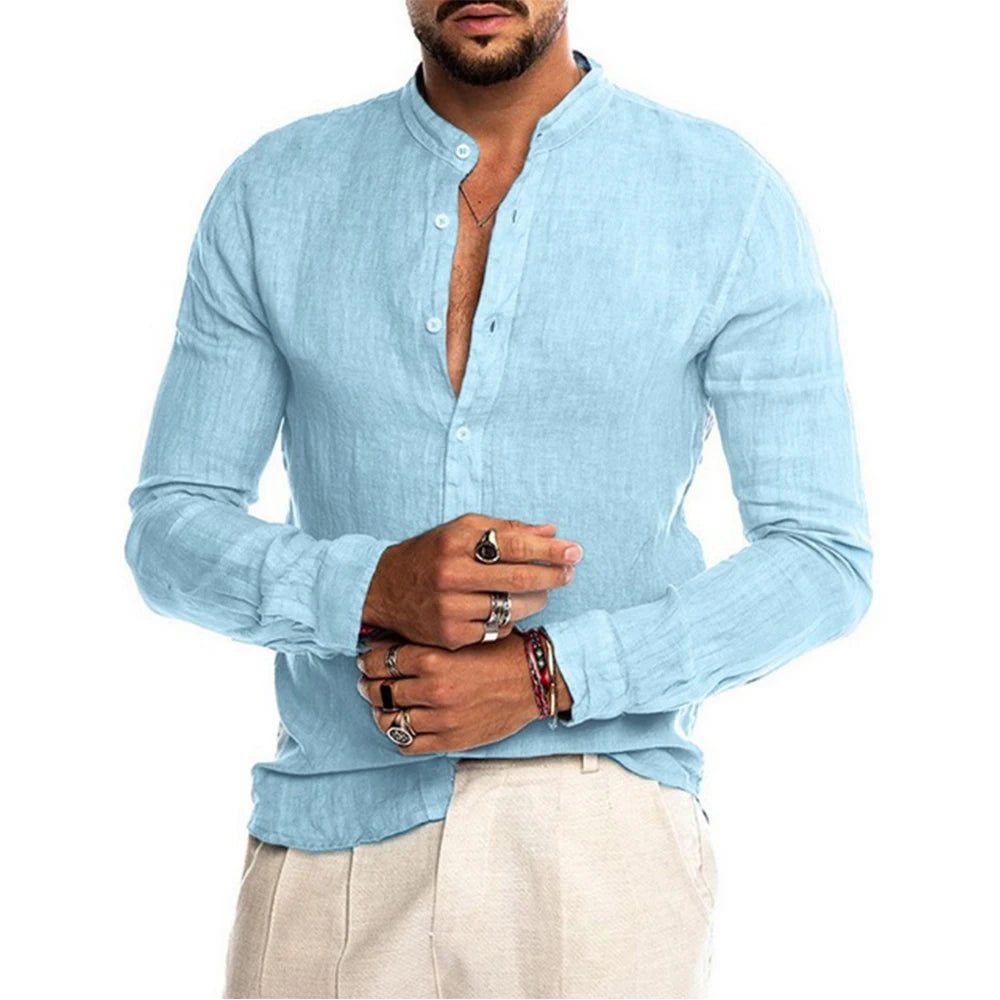 Camisa de Linho Masculina Sandeski Azul