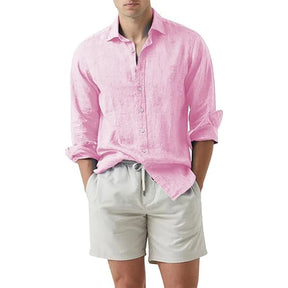 Camisa de Linho Masculina Social Rosa