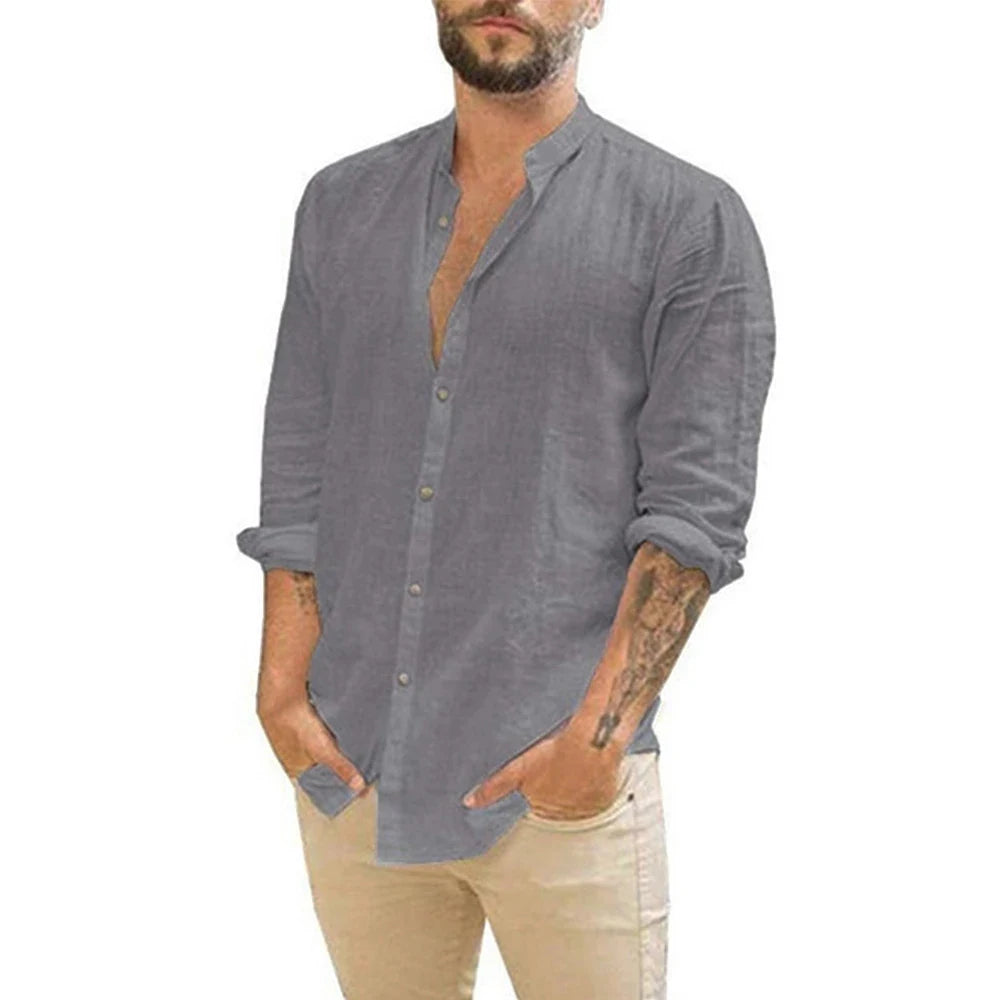 Camisa de linho masculina Cinza