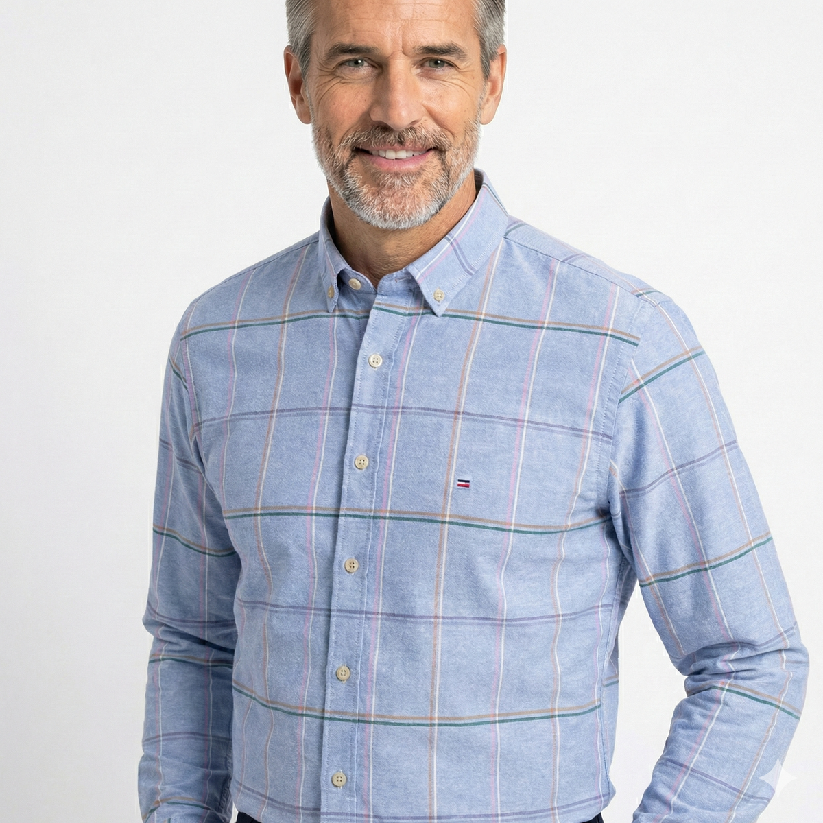 Camisa Masculina Xadrez Azul Manga Longa