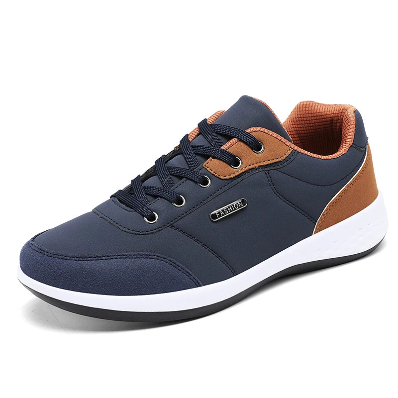 tenis masculino azuldetalhes marrom 
